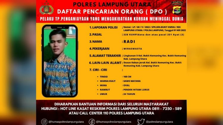 Polres Lampung Utara Terbitkan Status DPO untuk Pelaku Pembunuhan