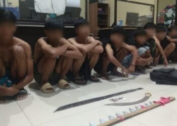 Polsek Kemiling Amankan 8 Anggota Geng Motor, Nekat Konvoi Bawa Sajam 
