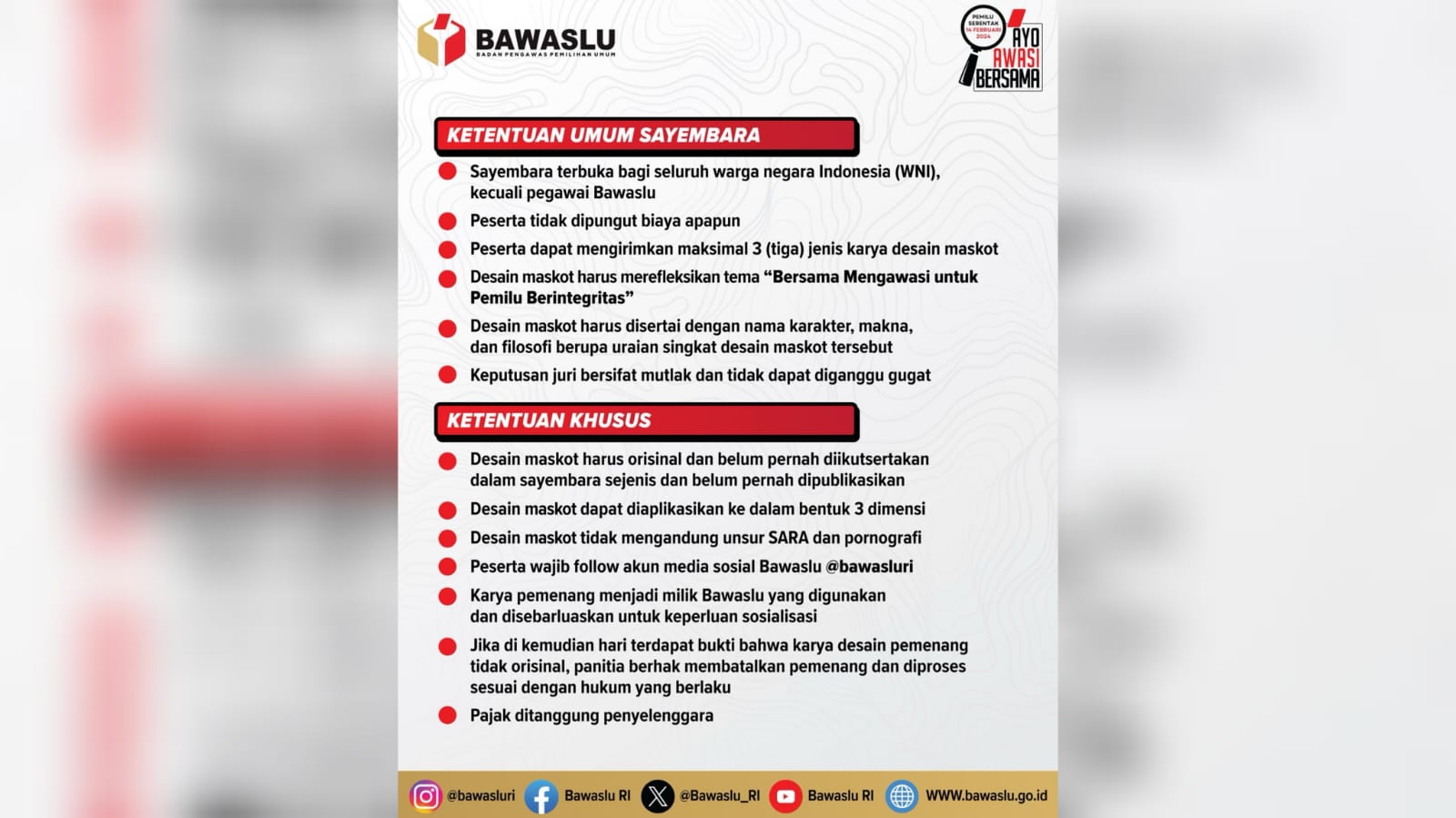 Bawaslu Buka Sayembara Desain Maskot Pemilu 2024. Total Hadiah Rp45 Juta