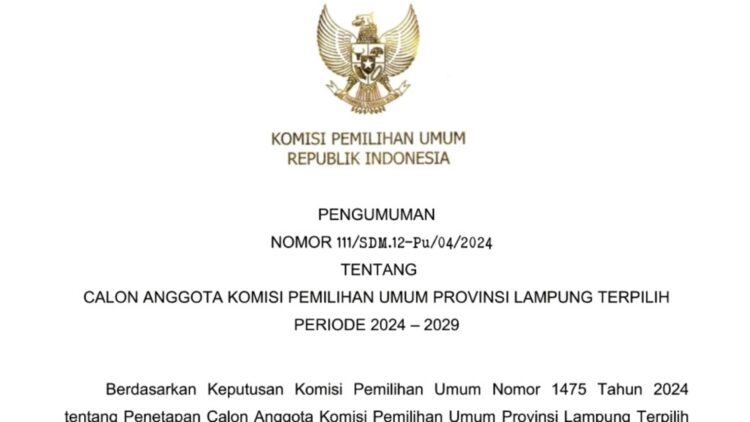 KPU Lampung Tetapkan 7 Anggota Baru, Tak Ada Perempuan
