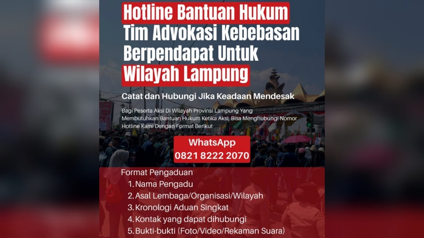 Kawal Aksi Sipil, Posko Bantuan Hukum dan Anti Kriminalisasi Didirikan di Lampung